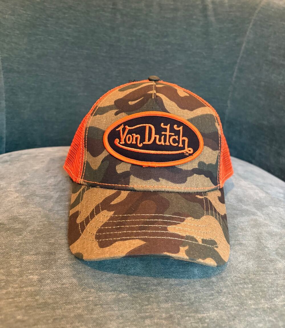 Bold Von Dutch Camo & Orange Trucker Hat - New With Tags